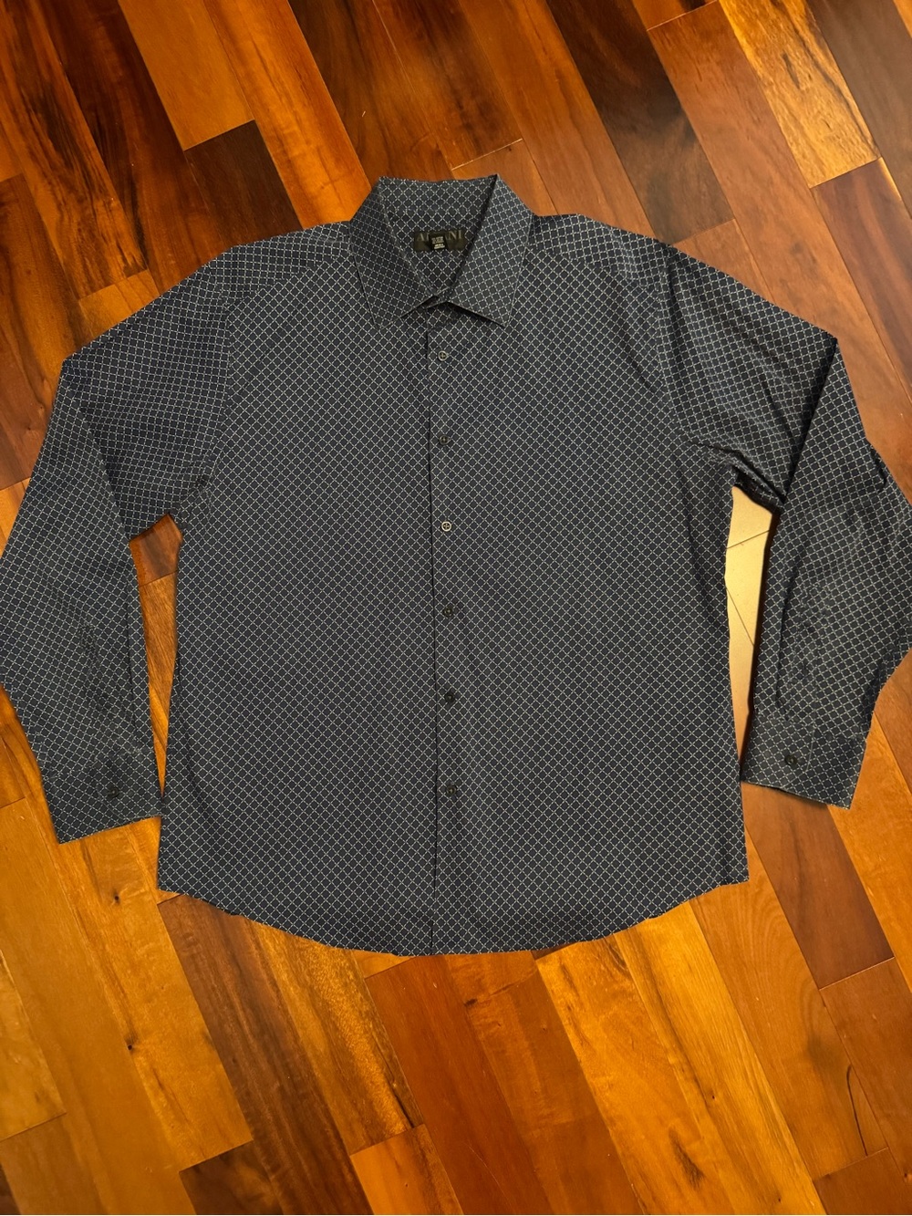 Alfani Men's Dark Blue Geo-Pattern Button Down Shirt